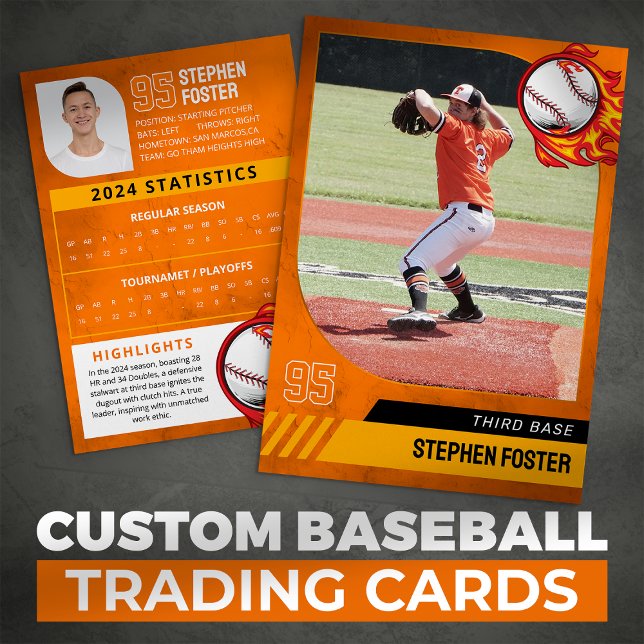 Orange Baseball Trading Card with Photo and Stats (Creator Uploaded)