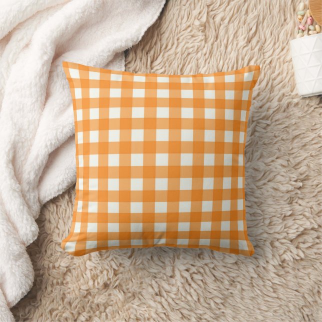 Orange Basic Gingham Checkered Pattern Throw Pillow (Blanket)
