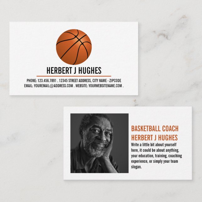 Orange Basketball, Basketball Player, Coach, Photo Business Card (Front/Back)