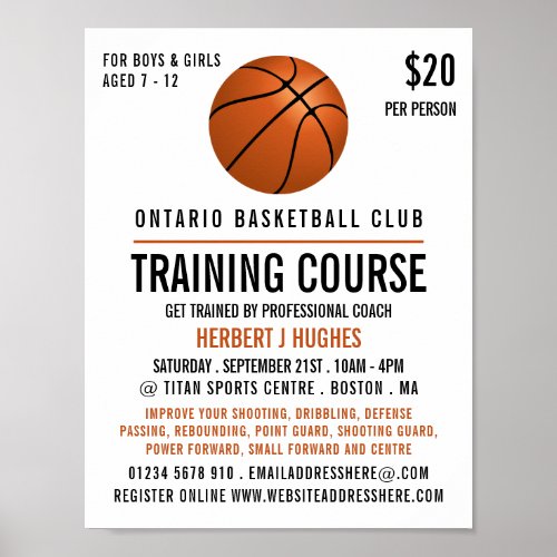 Orange Basketball Basketball Training Course Poster