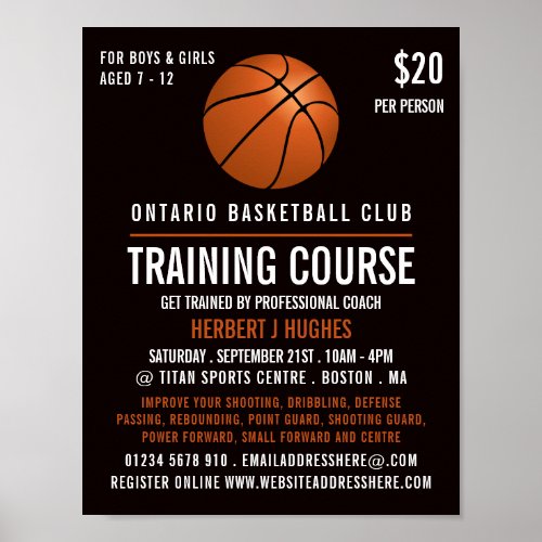 Orange Basketball Basketball Training Course Poster