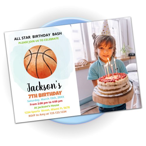 Orange Basketball Birthday Invitations with photo