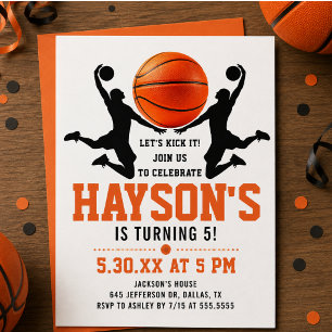 orange basketball Boy 5TH Birthday Party Invitation