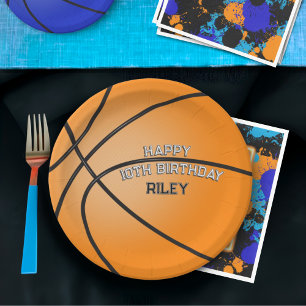Orange Basketball Happy Birthday Name Paper Plates