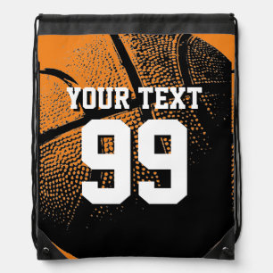 Orange basketball jersey number drawstring bags