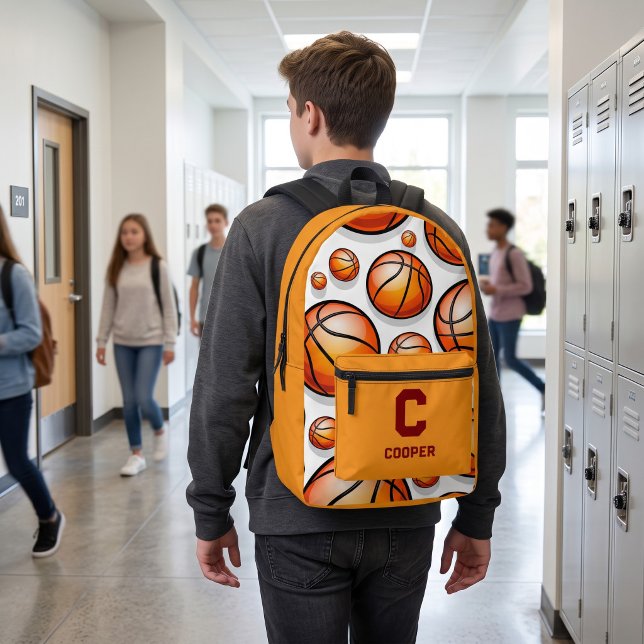 Orange basketball pattern  printed backpack (Creator Uploaded)
