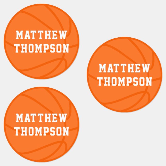 Orange Basketball Personalized Name Kids' Labels (Group)