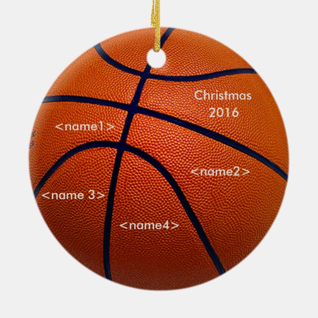 Orange Basketball with names Ceramic Ornament (Back)