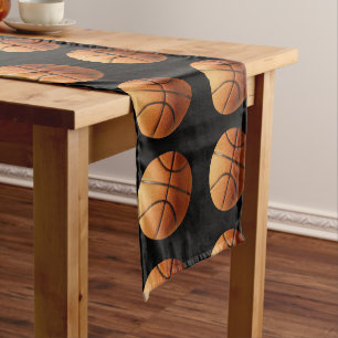 Orange Basketballs On Black, Table Runner