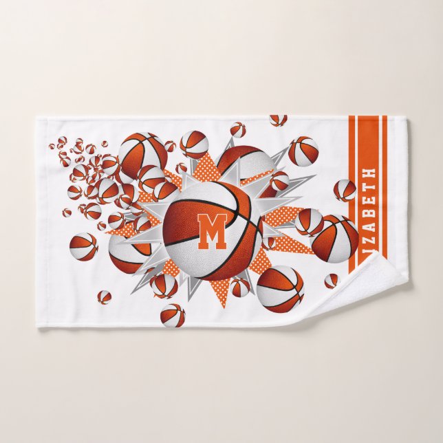 orange basketballs stars girls monogrammed hand towel  (Hand Towel)