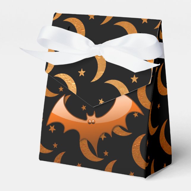 Orange Bat Quarter Moons Tent Favor Boxes (Front Side)