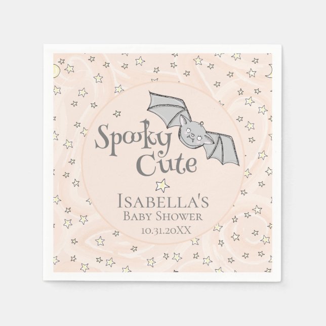 Orange Batty, Stars & Moons Spooky Cute Napkins (Front)