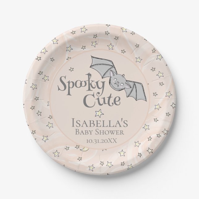 Orange Batty, Stars & Moons Spooky Cute Paper Plates (Front)