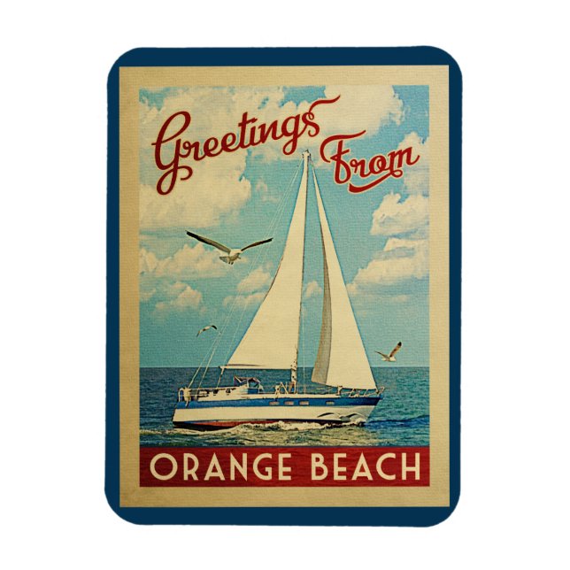 Orange Beach Sailboat Vintage Travel Alabama Magnet (Vertical)