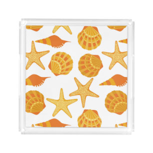 Orange Beach Shell Pattern Acrylic Tray