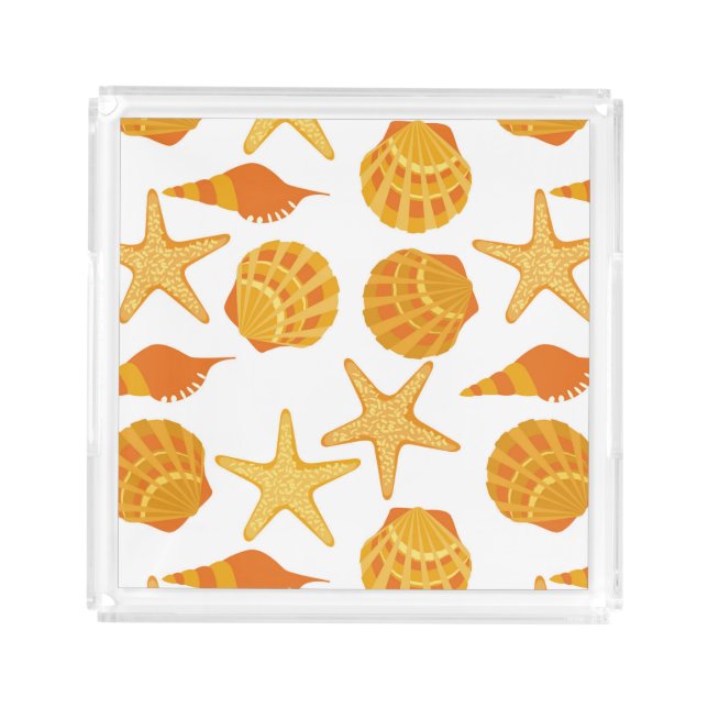 Orange Beach Shell Pattern Acrylic Tray (Front)