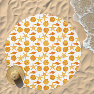 Orange Beach Shell Pattern Beach Towel