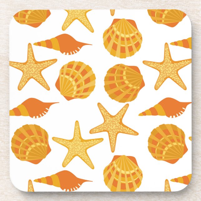 Orange Beach Shell Pattern Beverage Coaster (Front)