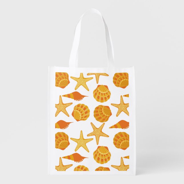 Orange Beach Shell Pattern Grocery Bag (Front)