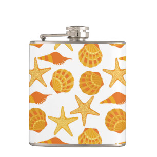 Orange Beach Shell Pattern Hip Flask