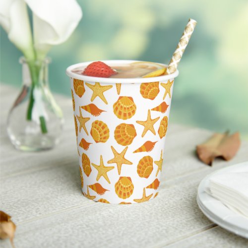 Orange Beach Shell Pattern Paper Cups