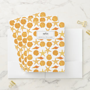 Orange Beach Shell Pattern Pocket Folder