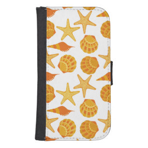 Orange Beach Shell Pattern Galaxy S4 Wallet Case