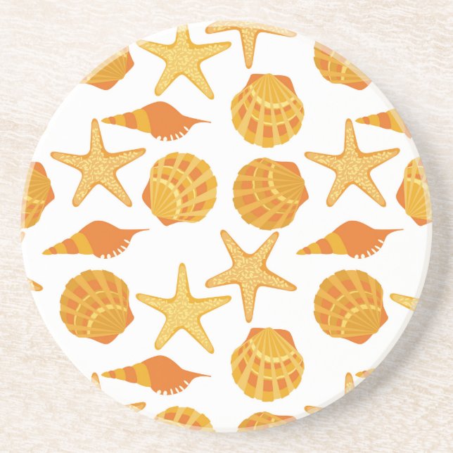 Orange Beach Shell Pattern Sandstone Coaster (Front)
