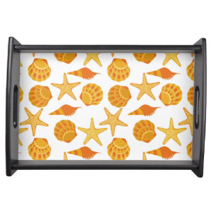 Orange Beach Shell Pattern Serving Tray