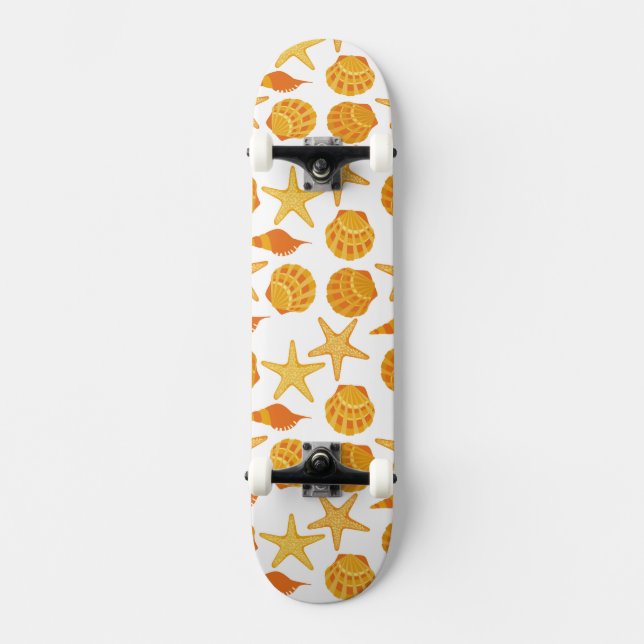 Orange Beach Shell Pattern Skateboard Deck (Front)