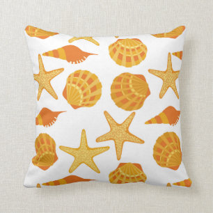 Orange Beach Shell Pattern Throw Pillow