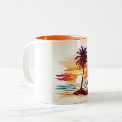 Orange Beach Sketch Mug _ Vibrant Coastal Charm