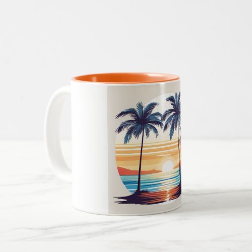 Orange Beach Sketch Mug _ Vibrant Coastal Charm