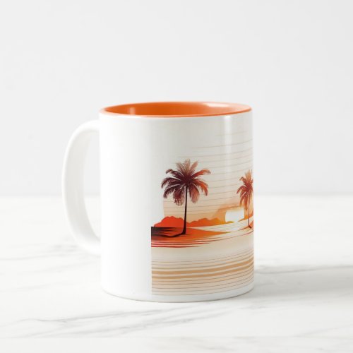 Orange Beach Sketch Mug _ Vibrant Coastal Charm