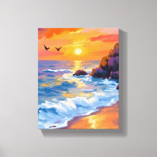 Orange Beach Sunset   Coastal Painting Canvas Print