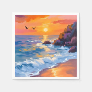 Orange Beach Sunset Coastal Painting Napkins