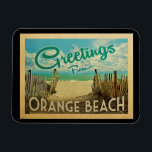 Orange Beach Vintage Travel Magnet<br><div class="desc">This Greetings From Orange Beach vintage postcard design features a sandy beach with a beautiful turquoise ocean water and above the sea,  a blue sky with billowy white clouds. In vintage travels style.</div>