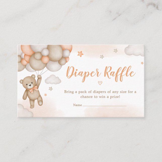 Orange Bear Balloons Baby Shower Diaper Raffle Enclosure Card (Front)
