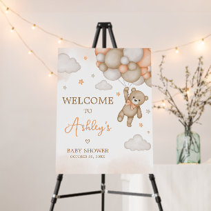 Orange Bear Balloons Baby Shower Welcome Sign