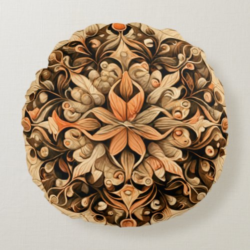 Orange Beige Brown Decoration aesthetic Background Round Pillow