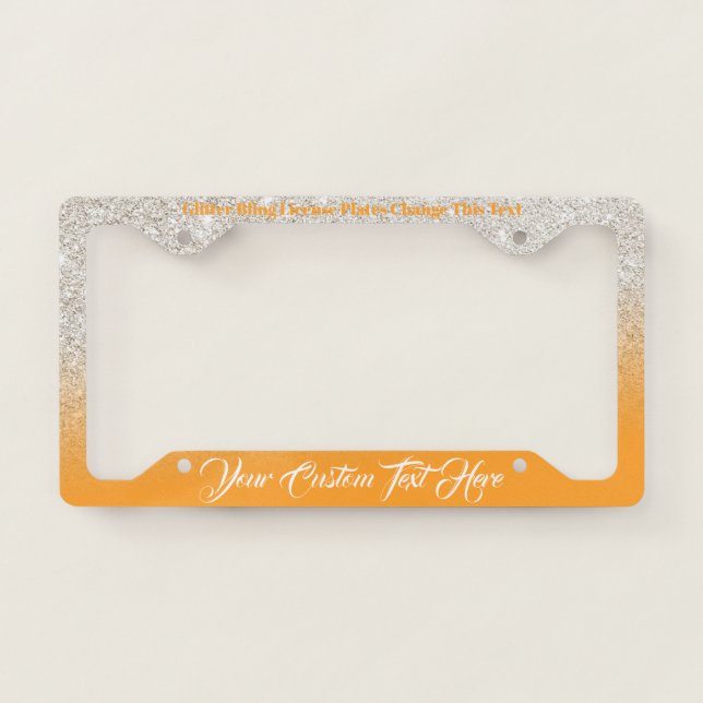 Orange Beige Lady printed sparkle effect License Plate Frame (Front)