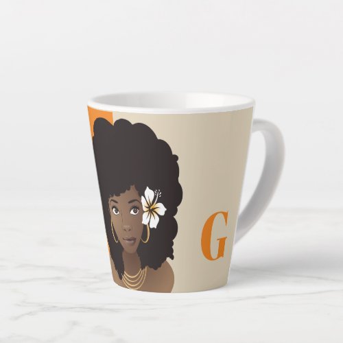 Orange  Beige Natural Hair Beauty with Flower Latte Mug