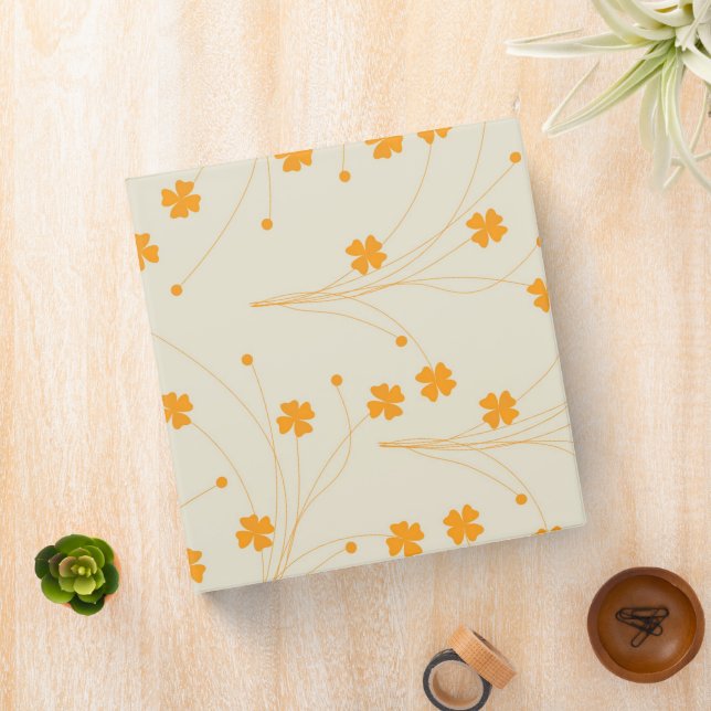 Orange Beige Retro Y2K 70s Flower Pattern 3 Ring Binder (In Situ)