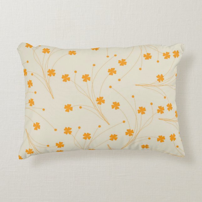 Orange Beige Retro Y2K 70s Flower Pattern Accent Pillow (Front)