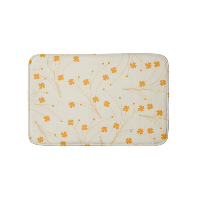 Orange Beige Retro Y2K 70s Flower Pattern Bath Mat (Front)
