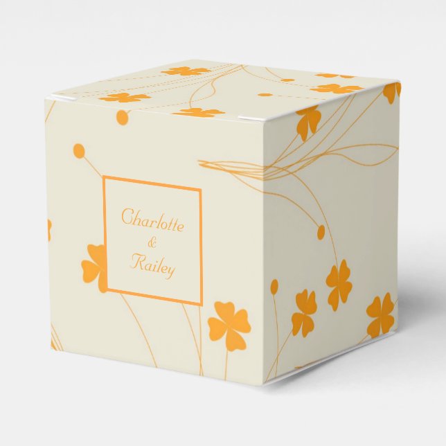 Orange Beige Retro Y2K 70s Flower Pattern Favor Boxes (Front Side)