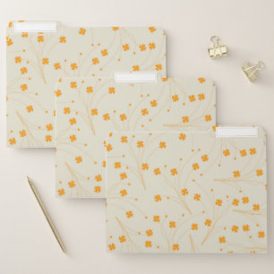 Orange Beige Retro Y2K 70s Flower Pattern File Folder