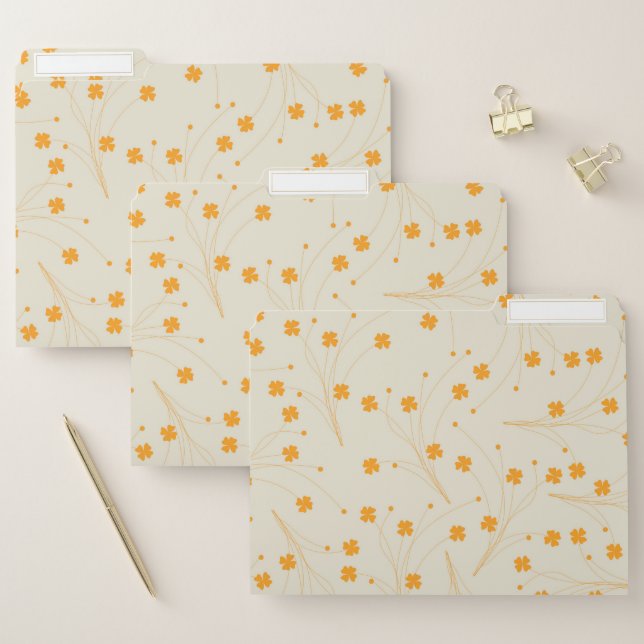 Orange Beige Retro Y2K 70s Flower Pattern File Folder (Set)