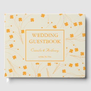 Orange Beige Retro Y2K 70s Flower Pattern Guest Book