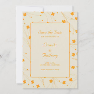Orange Beige Retro Y2K 70s Flower Pattern Invitation